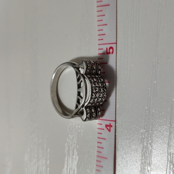 Art Deco German 935 Silver Marcasite Cocktail Ring Size 7 - Picture 13 of 17